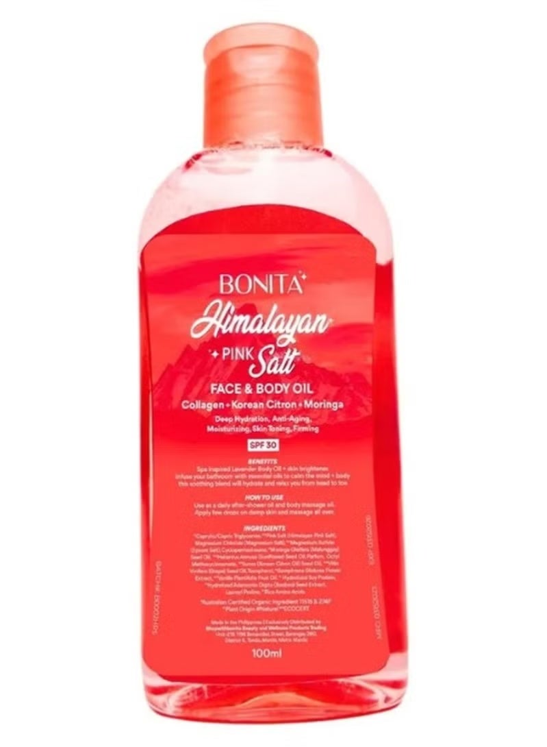Bonita Himalayan Pink Salt Face & Body Oil with Collagen, Korean Citron & Moringa – Deep Hydration, Anti-Aging & Skin Firming, SPF 30, 100ml